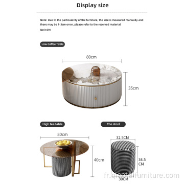 Ensemble de table basse de rangement ronde avec deux tabourets